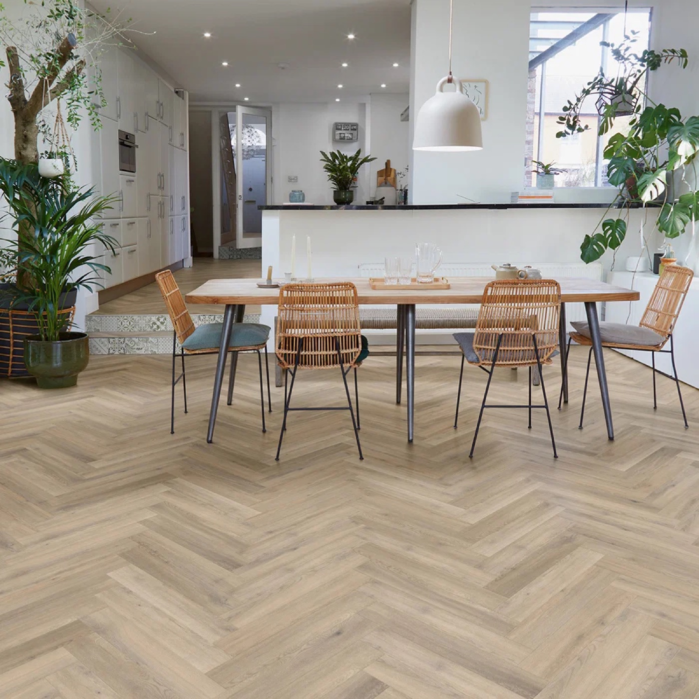 Palio Essenza herringbone flooring in a dining room