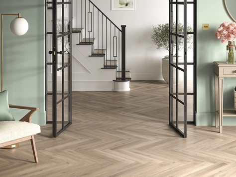 Polyflor vs Karndean LVT: Which Brand Is Better in 2025? 26 Polyflor Camaro Rigid Core - Naked Blond Oak Herringbone RPQ4144
